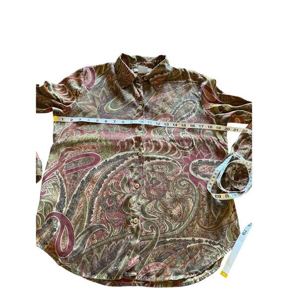 Nine West Vintage Paisley Print Silk Blouse Woman Size 8 Button Up Long Sleeves - Picture 7 of 8